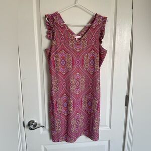 Jude Connally Paisley Ruffle Cap Sleeve Dress Size L Made in USA